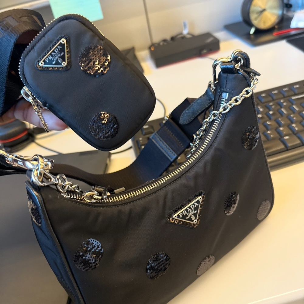 Prada Black Sequin Shoulder Bag Set